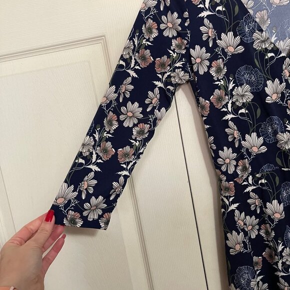 ModCloth Women's Blue Floral Faux Wrap All Is Full Of Lovely Skater Dress Small - Picture 5 of 9